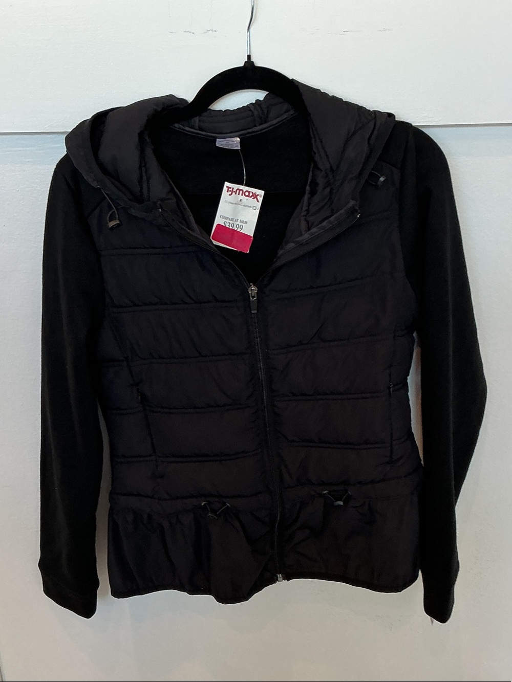BCBGMaxAzria Black Quilted Hooded Hybrid Jacket